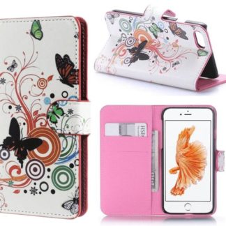 Plånboksfodral Iphone 7 - Vit med Fjärilar