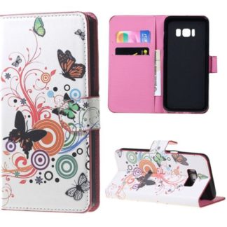 Plånboksfodral Samsung Galaxy S8 Plus - Vit med Fjärilar