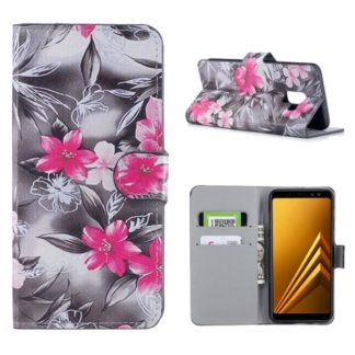 Plånboksfodral Samsung Galaxy A6 Plus - Svartvit med Blommor