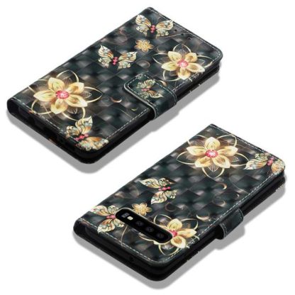Plånboksfodral Samsung Galaxy S10 – Blommor i Guld