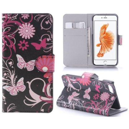 Plånboksfodral Apple iPhone 7 - Svart med Fjärilar