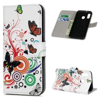 Plånboksfodral Samsung Galaxy A20e - Vit med Fjärilar