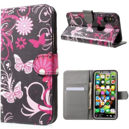Plånboksfodral iPhone X / iPhone Xs - Svart med Fjärilar