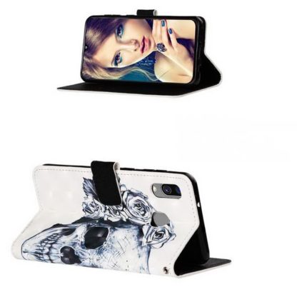 Plånboksfodral Samsung Galaxy A40 – Döskalle / Rosor