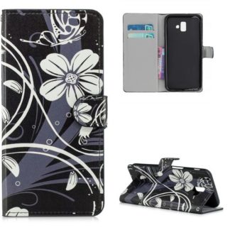 Plånboksfodral Samsung Galaxy J6 Plus - Svart med Blommor
