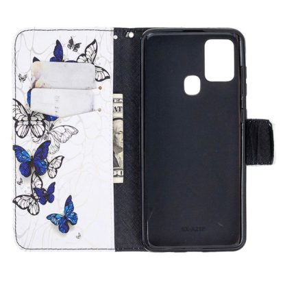 Plånboksfodral Samsung Galaxy A21s – Blåa och Vita Fjärilar