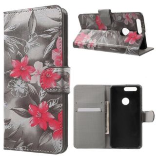 Plånboksfodral Huawei Honor 8 – Svartvit med Blommor
