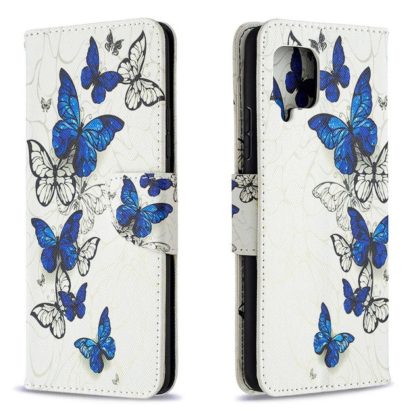 Plånboksfodral Samsung Galaxy A12 - Blåa och Vita Fjärilar