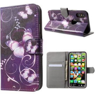 Plånboksfodral iPhone X / iPhone Xs - Lila med Fjärilar