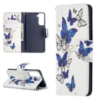 Plånboksfodral Samsung Galaxy S21 Plus – Blåa och Vita Fjärilar