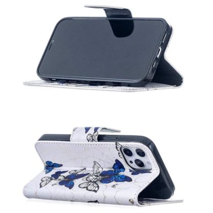 Plånboksfodral iPhone 12 Pro Max – Blåa och Vita Fjärilar