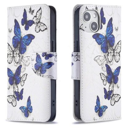 Plånboksfodral iPhone 13 Mini – Blåa och Vita Fjärilar