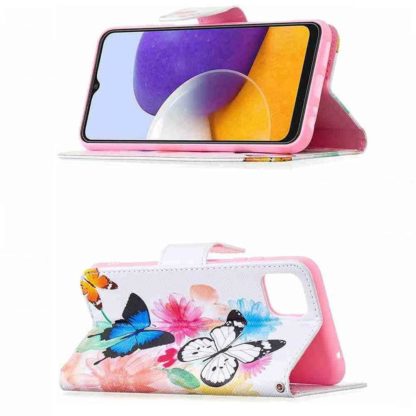 Plånboksfodral Samsung Galaxy A22 5G – Färgglada Fjärilar