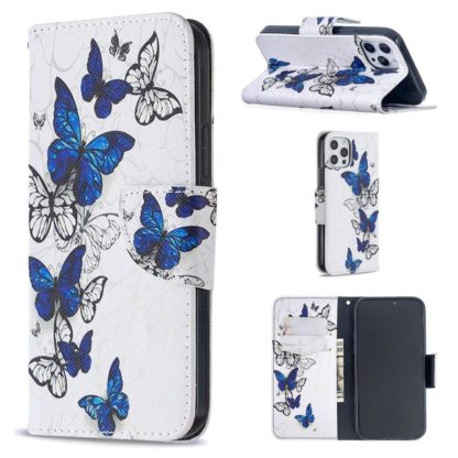 Plånboksfodral iPhone 13 Pro – Blåa och Vita Fjärilar