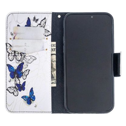 Plånboksfodral iPhone 13 Pro – Blåa och Vita Fjärilar