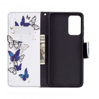 Plånboksfodral Samsung Galaxy A72 – Blåa och Vita Fjärilar