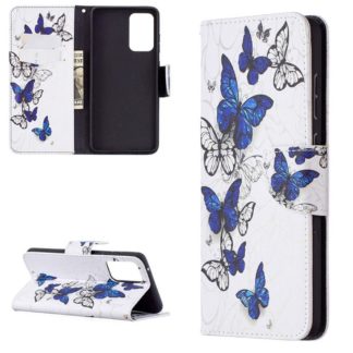 Plånboksfodral Samsung Galaxy A72 – Blåa och Vita Fjärilar