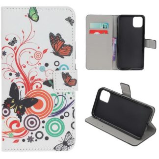 Plånboksfodral iPhone 13 Mini - Vit med Fjärilar