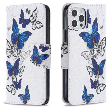 Plånboksfodral iPhone 13 Pro Max – Blåa och Vita Fjärilar