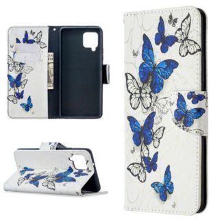 Plånboksfodral Samsung Galaxy A22 (4G) – Blåa och Vita Fjärilar