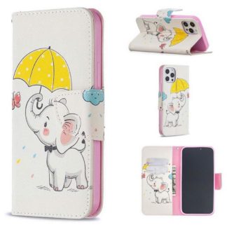 Plånboksfodral iPhone 13 Pro Max – Elefant med Paraply