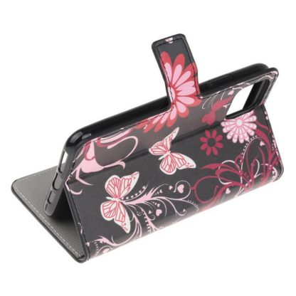 Plånboksfodral iPhone 13 Pro - Svart med Fjärilar
