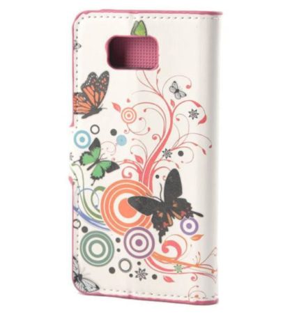 Plånboksfodral Samsung Galaxy S6 Edge - Vit med Fjärilar