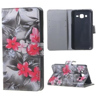 Plånboksfodral Samsung Galaxy J3 (2016) – Svartvit med Blommor