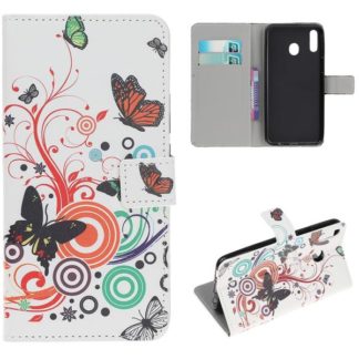 Plånboksfodral Samsung Galaxy A40 - Vit med Fjärilar