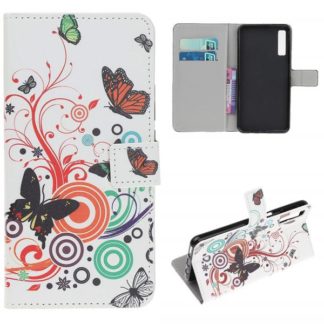 Plånboksfodral Samsung Galaxy A70 - Vit med Fjärilar