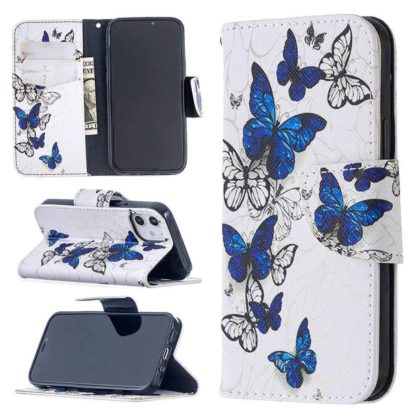 Plånboksfodral Apple iPhone 12 Mini – Blåa och Vita Fjärilar