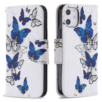 Plånboksfodral Apple iPhone 12 – Blåa och Vita Fjärilar