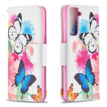 Plånboksfodral Samsung Galaxy S21 – Färgglada Fjärilar