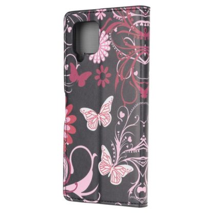 Plånboksfodral Samsung Galaxy A12 - Svart med Fjärilar