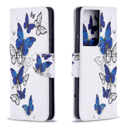 Plånboksfodral Samsung Galaxy S21 Ultra – Blåa och Vita Fjärilar