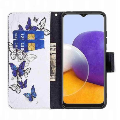 Plånboksfodral Samsung Galaxy A22 5G – Blåa och Vita Fjärilar
