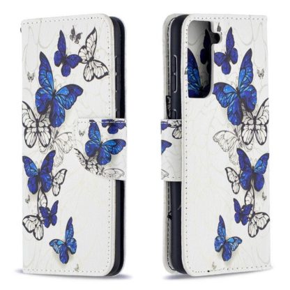 Plånboksfodral Samsung Galaxy S21 FE - Blåa och Vita Fjärilar