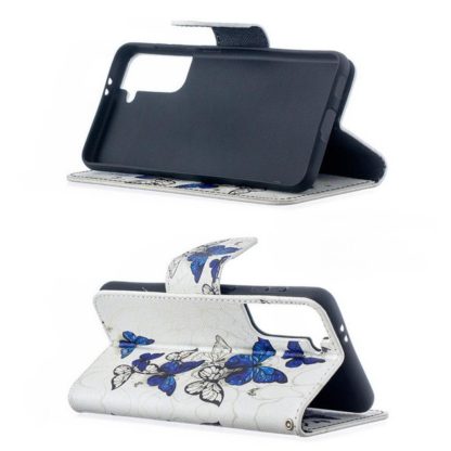 Plånboksfodral Samsung Galaxy S21 FE - Blåa och Vita Fjärilar