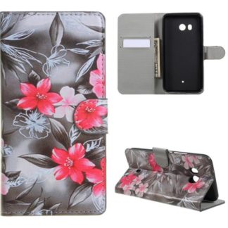 Plånboksfodral HTC U11 - Svartvit med Blommor