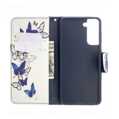 Plånboksfodral Samsung Galaxy S22 - Blåa och Vita Fjärilar