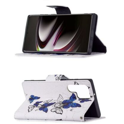 Plånboksfodral Samsung Galaxy S22 Ultra - Blåa och Vita Fjärilar