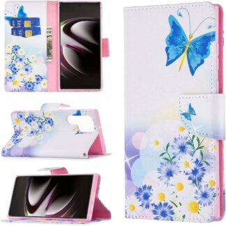 Plånboksfodral Samsung Galaxy S22 Ultra - Fjärilar och Blommor