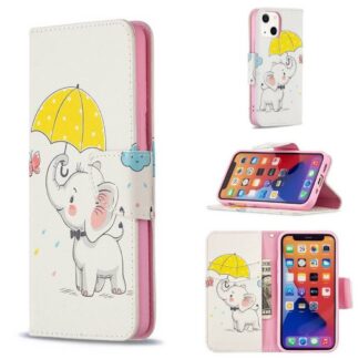 Plånboksfodral iPhone 14 – Elefant med Paraply