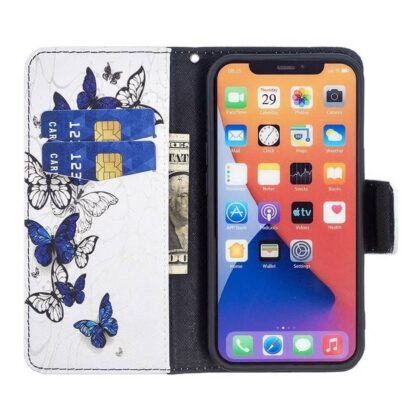 Plånboksfodral iPhone 14 Plus – Blåa och Vita Fjärilar