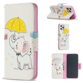 Plånboksfodral iPhone 14 Pro – Elefant med Paraply