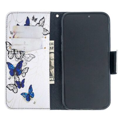 Plånboksfodral iPhone 14 Pro Max – Blåa och Vita Fjärilar