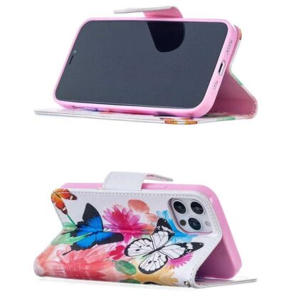 Plånboksfodral iPhone 14 Pro – Färgglada Fjärilar
