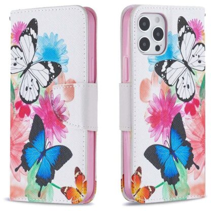 Plånboksfodral iPhone 14 Pro – Färgglada Fjärilar