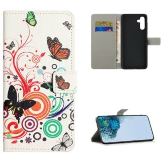 Plånboksfodral Samsung Galaxy A14 - Vit med Fjärilar