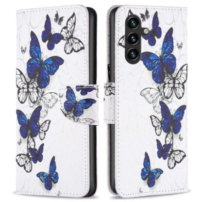 Plånboksfodral Samsung Galaxy A14 – Blåa och Vita Fjärilar